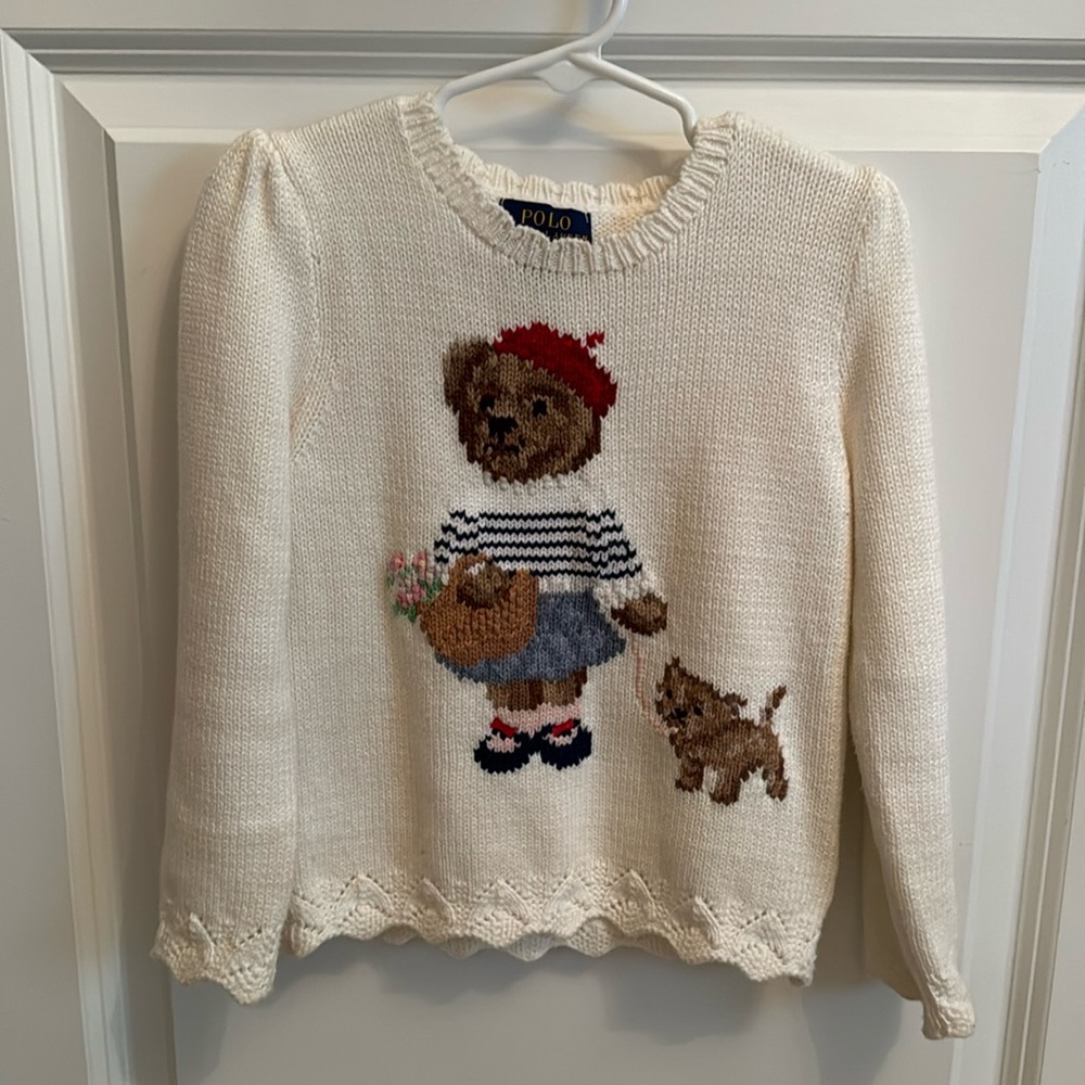 Polo by Ralph Lauren Cream Knit Girl & Dog Intarsia Sweater